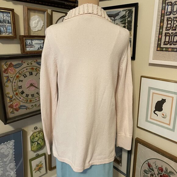 Talbots Womens Pink Cotton Cashmere Blend Beaded Long Sleeve Sweater Size M - Picture 4 of 6